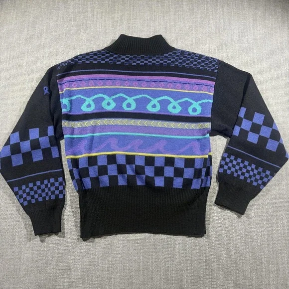 Vintage Demetre Sweater Womens Small Multicolor Geometric Mock Neck 80s Ski Knit - Picture 5 of 6